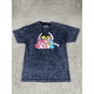 Sailor Moon Shirt Mens Medium Gray Pink Short Sleeve Anime Casual Cotton